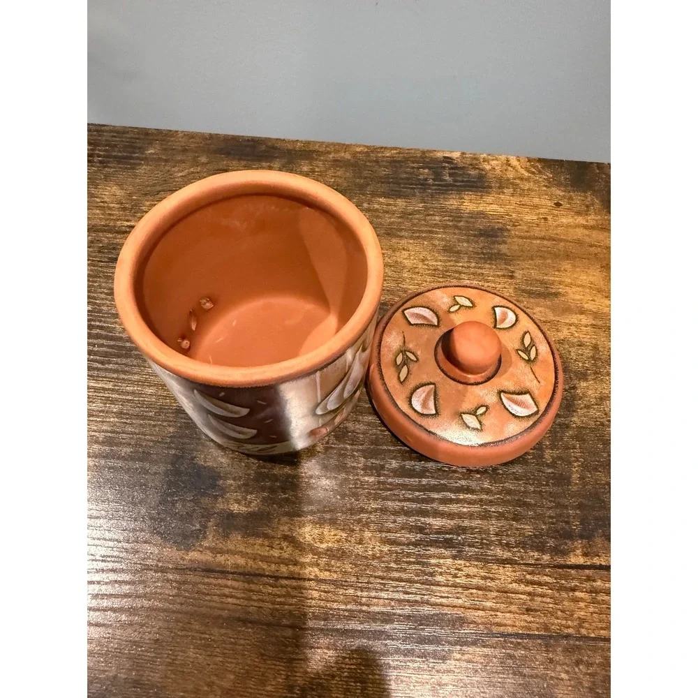 Terracotta Garlic Keeper Jar Hand Painted Rustic‎ Ceramic Storage Crock with Lid